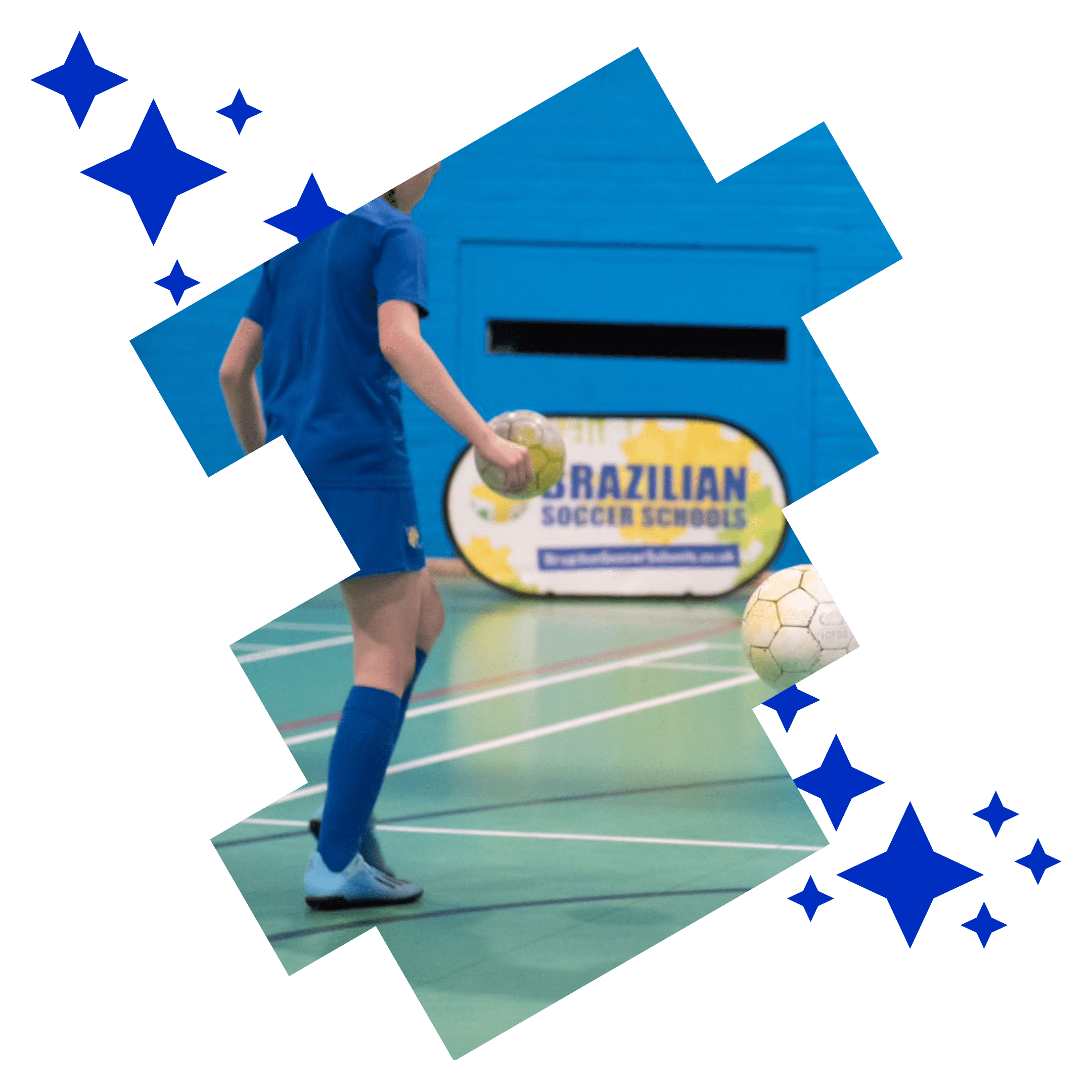 Image shows a Brazilian Soccer Schools student holding up the ICFDS badge scheme presentation case with his coach.