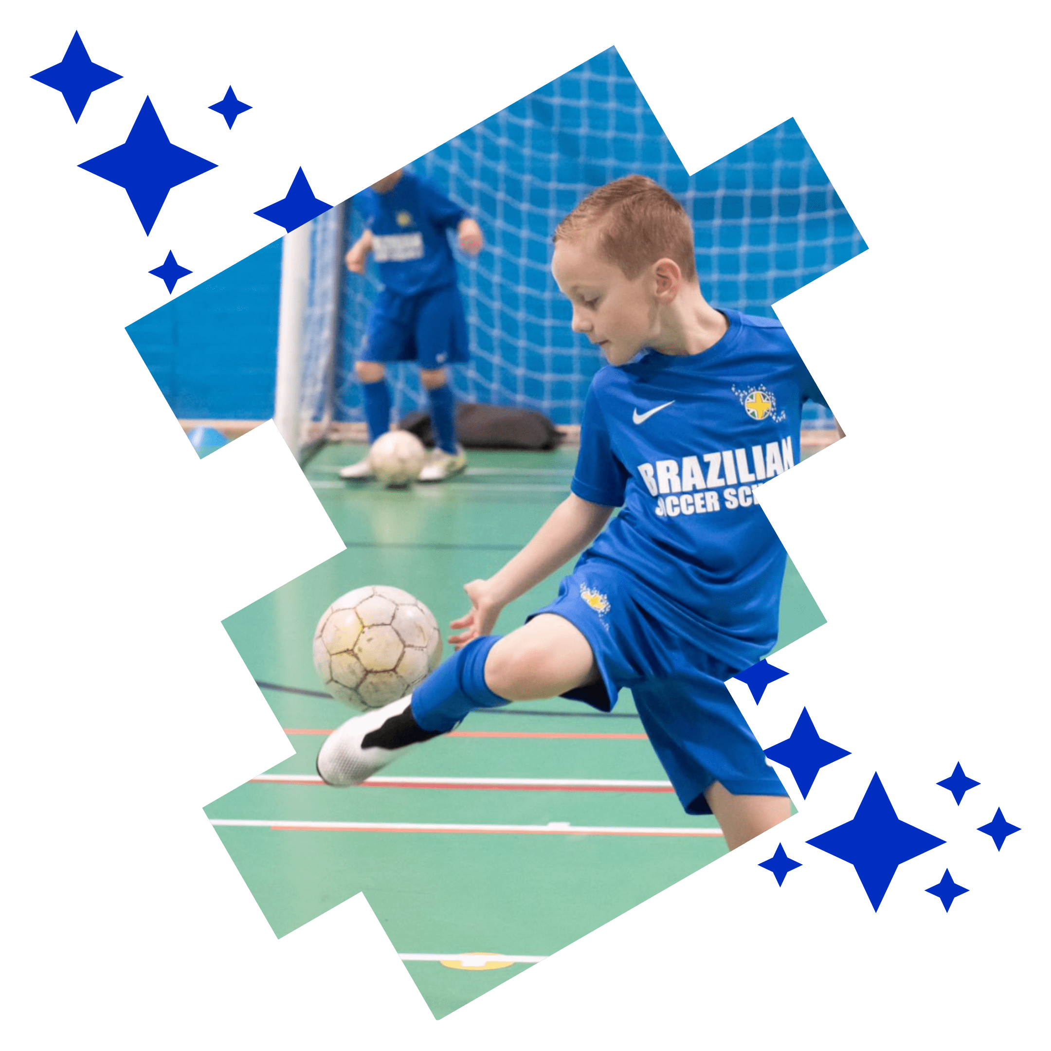 Image shows a Brazilian Soccer Schools student holding up the ICFDS badge scheme presentation case with his coach.